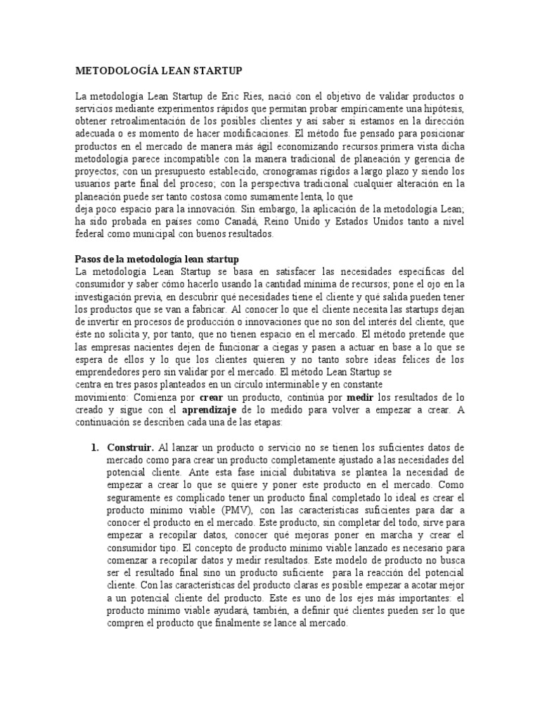 Metodología Lean Startup | PDF | Lean Startup | Empresa de inicio