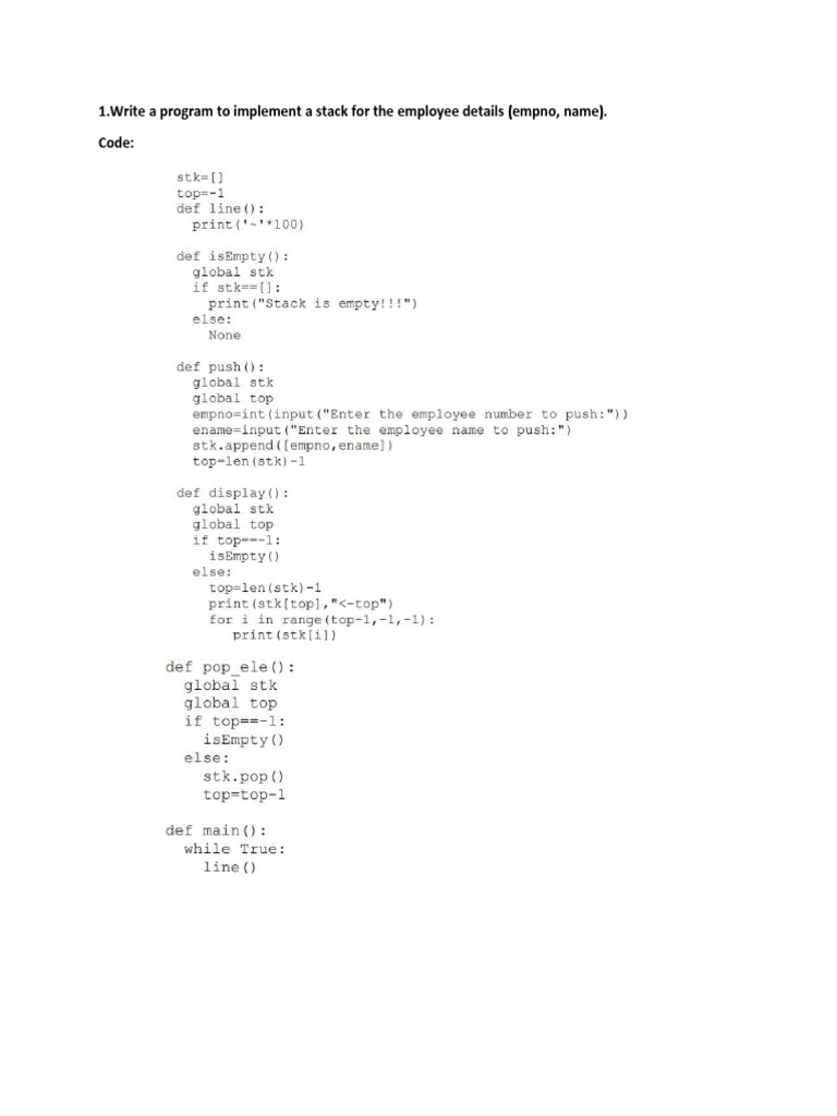 Implement a stack for employee details in Python | PDF