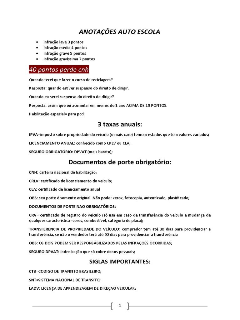 Auto Escola PDF Tráfego Carteira de Motorista