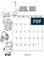 Calendario Abril 2021 para Colorear Ninos