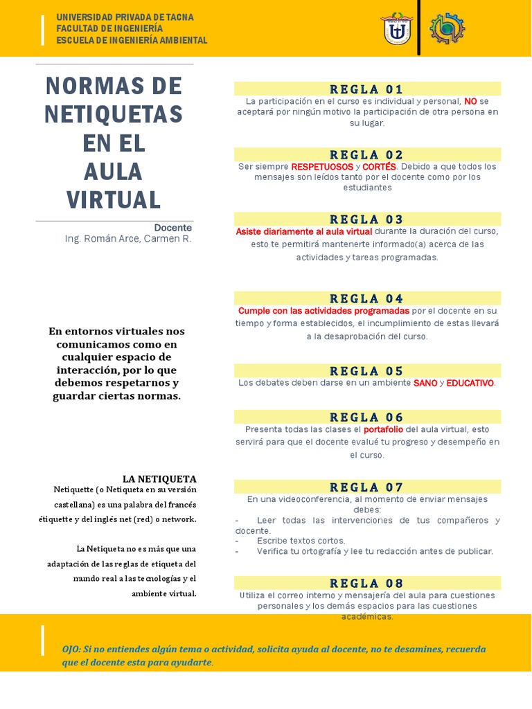 Normas de Netiqueta en Aula Virtual | PDF | Salón de clases | Comunicación