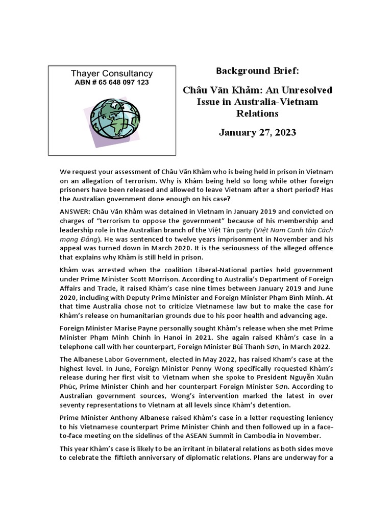 Thayer ch u v n kh m an unresolved issue in australia vietnam