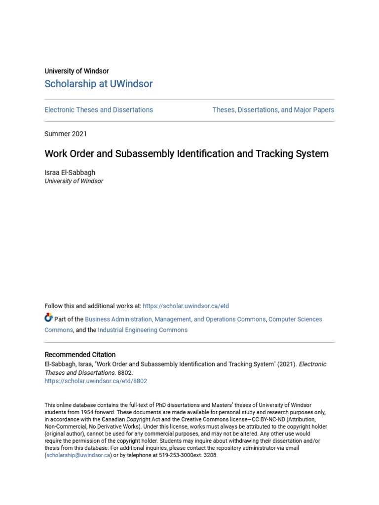 Work Order and Subassembly Identification and Tracking System | PDF ...