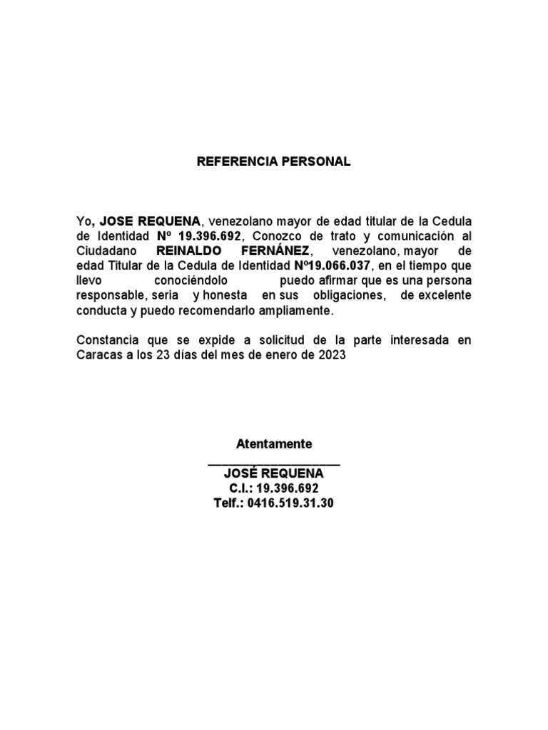 Ejemplo de Referencia Personal en México | PDF