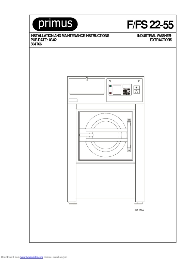 Installation and Maintenance Instructions Industrial Washer-PUB DATE ...