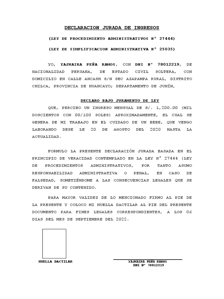 Declaracion Jurada de Ingresos 2 | PDF