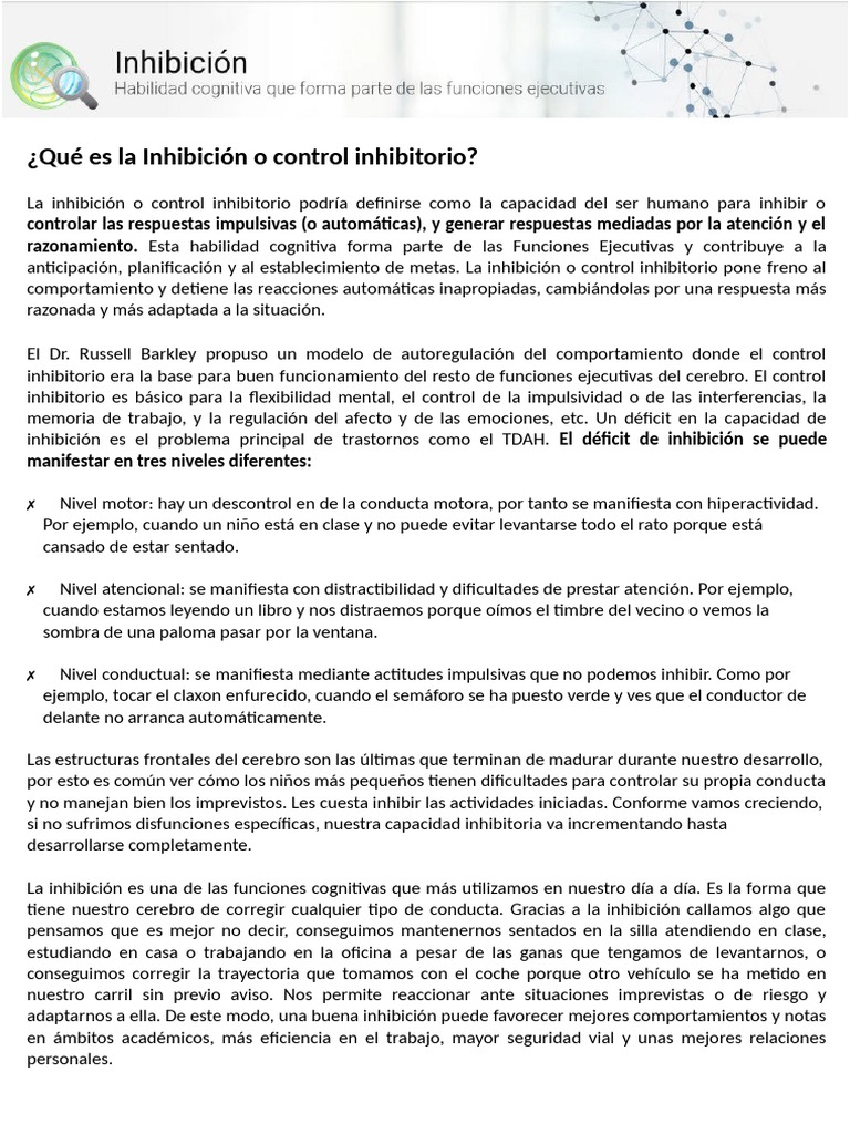 Inhibicion | PDF | Desorden hiperactivo y deficit de atencion