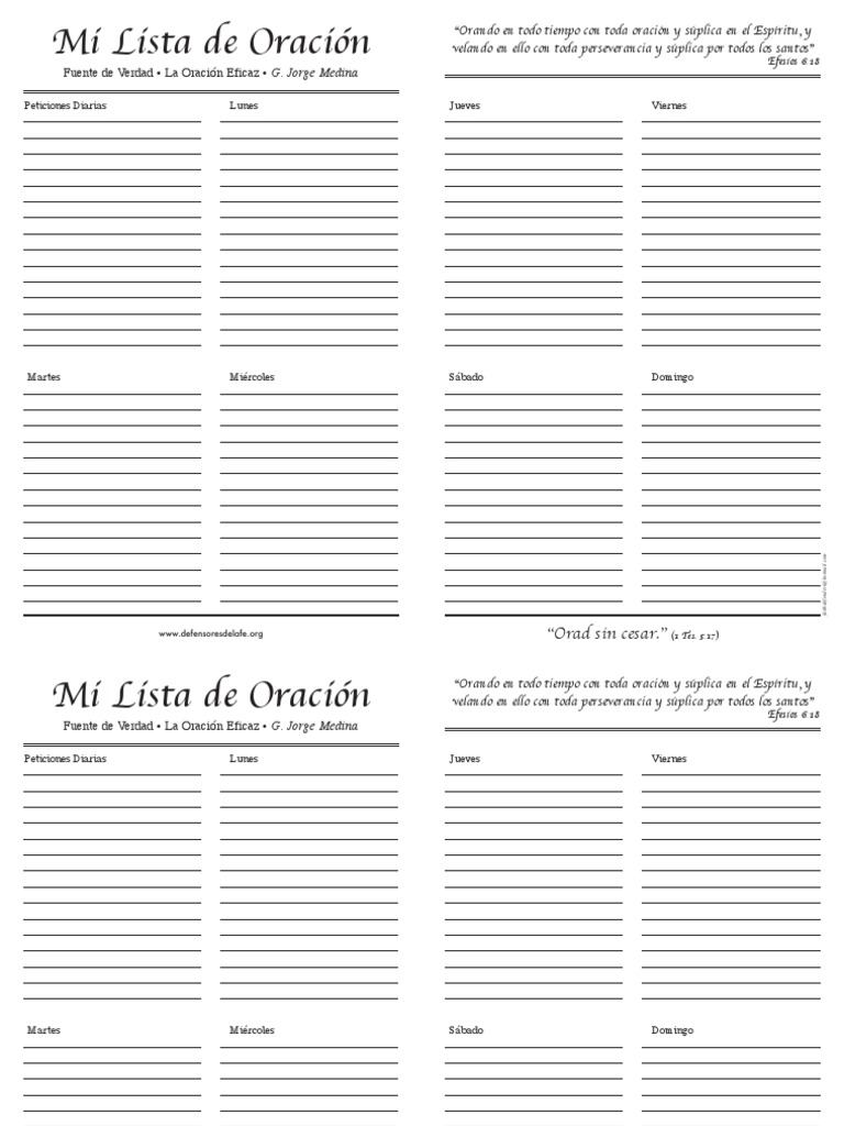 Lista de Oración Diaria Cristiana | PDF