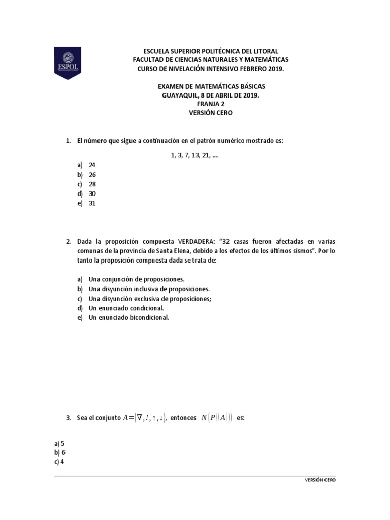 Examen Final Matemáticas Básicas - V0 | PDF | Proposición | Matemáticas