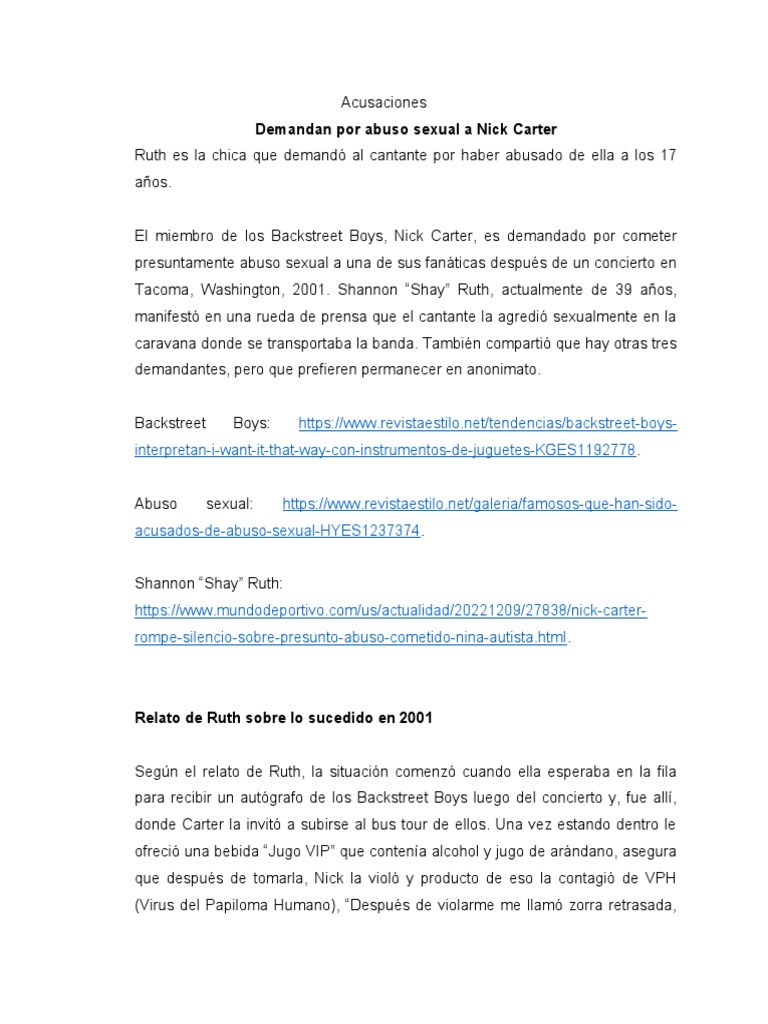 Demandas por abuso contra Nick Carter | PDF | Derecho | Novela negra ...