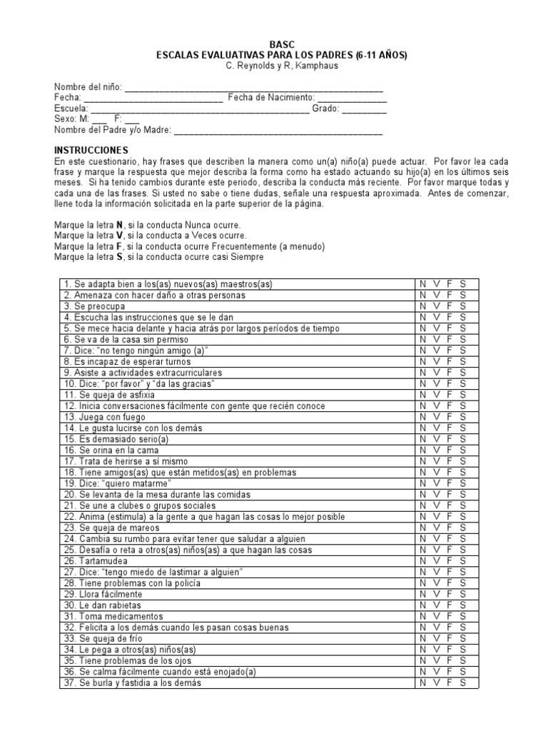 Evaluación BASC para Niños (6-11 Años) | PDF