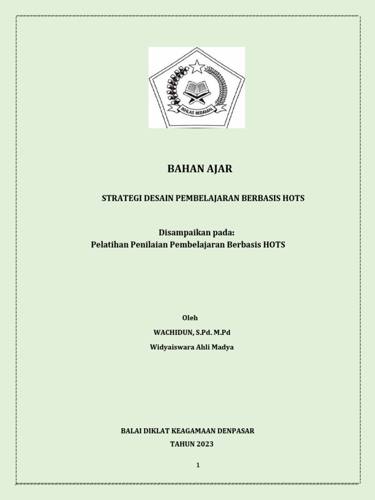 Bahan Ajar-Desain Pembelajaran Berbasis HOTS | PDF