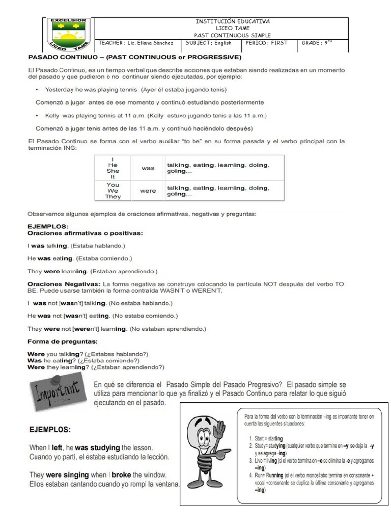 Past Continuous Explanation | PDF