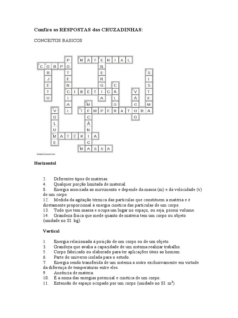 Confira As RESPOSTAS Das CRUZADINHAS | PDF