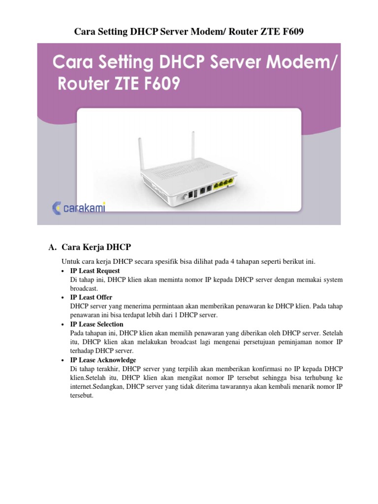WIFFI Router ZTE F609 Cara Setting DHCP Server PDF