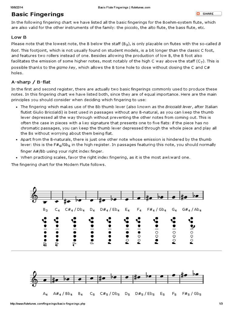 Basic Flute Fingerings Flutetunes PDF Flute Chess Theory