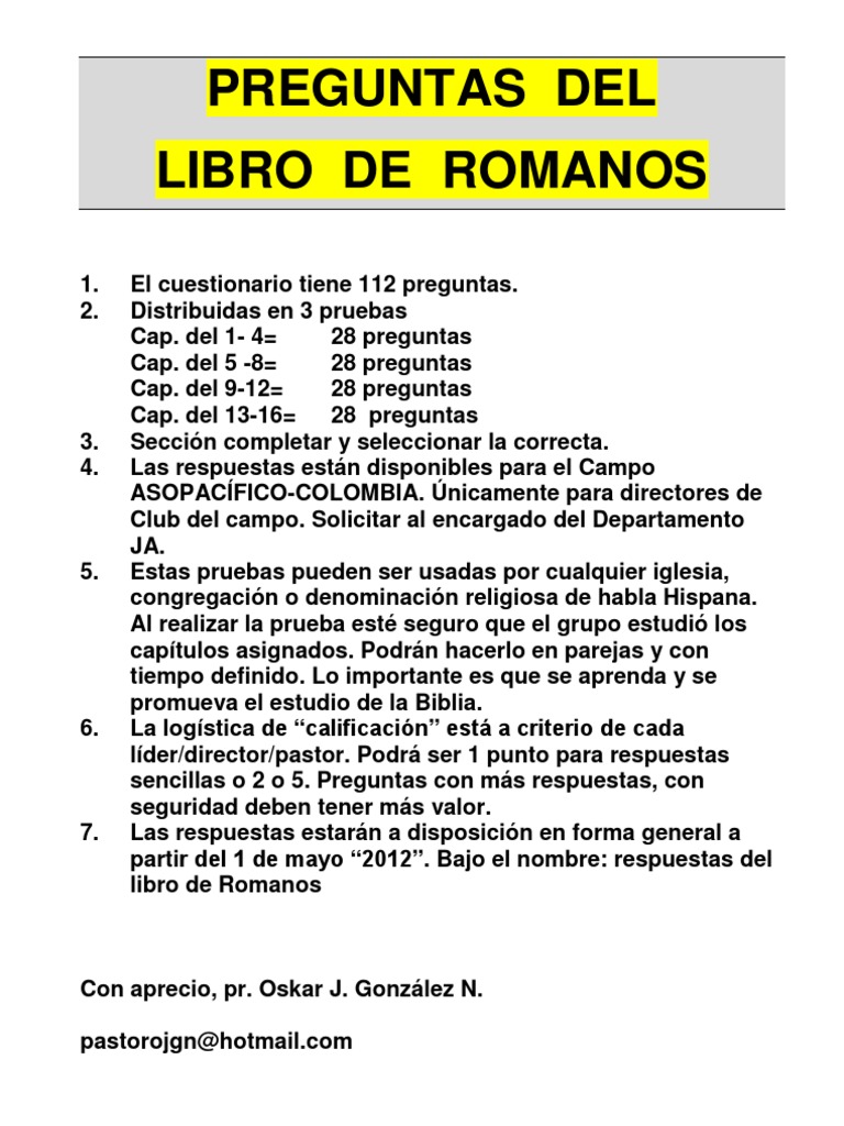 Preguntas Del Libro de Romanos Pablo el apóstol Jesús