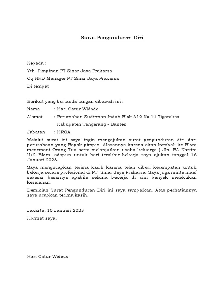 Surat Pengunduran Diri | PDF