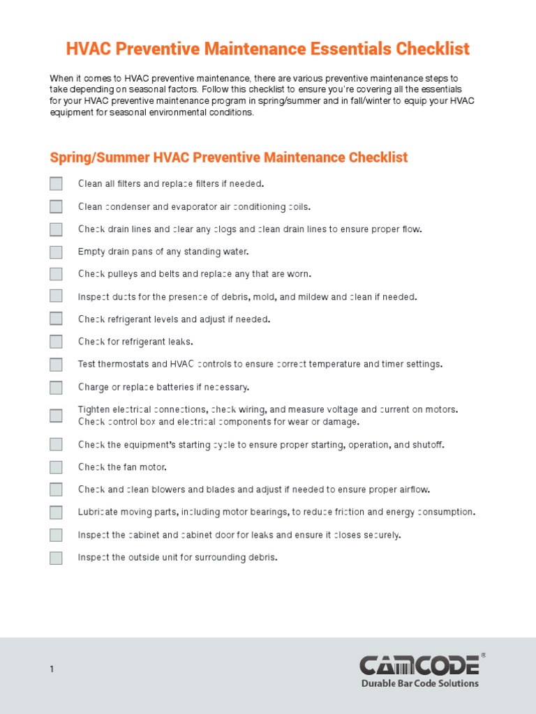 Hvac Preventive Maintenance Checklist PDF Energy Technology