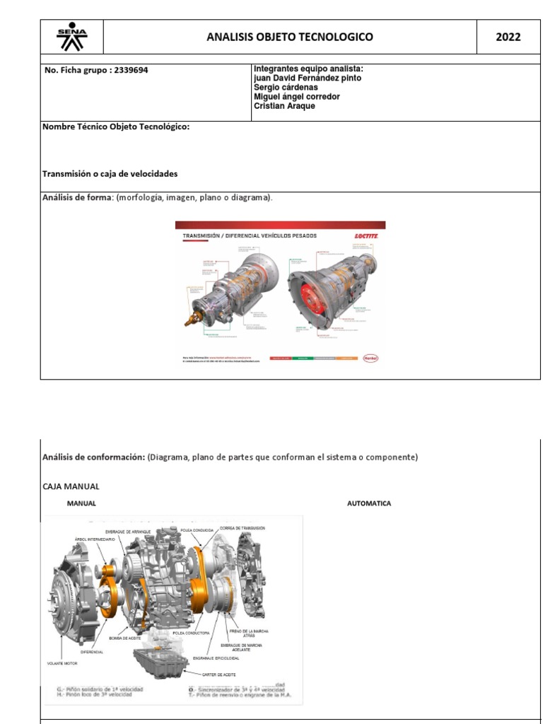 Cajas o Trasmision Analisis de Objeto Tecnologico | PDF | Engranaje ...