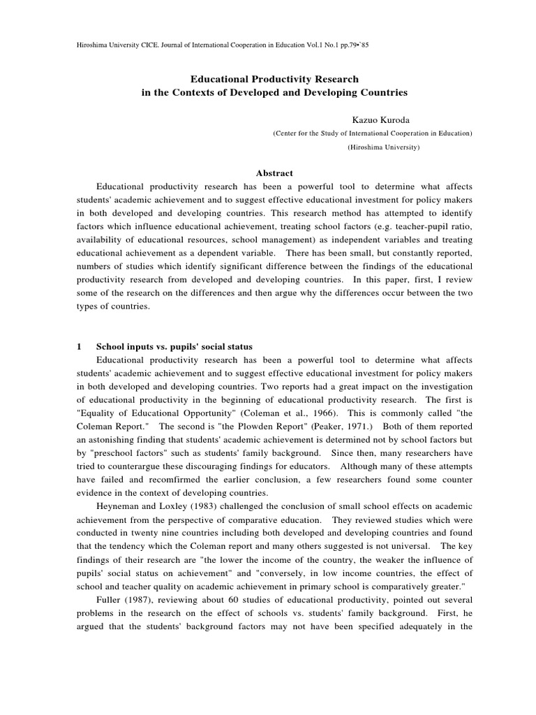 Educational Productivity Research PDF Science
