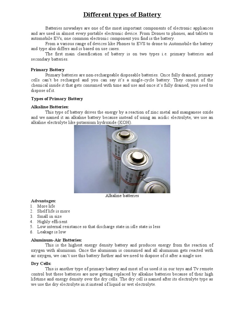Types of Battery PDF Rechargeable Battery Lithium Ion Battery