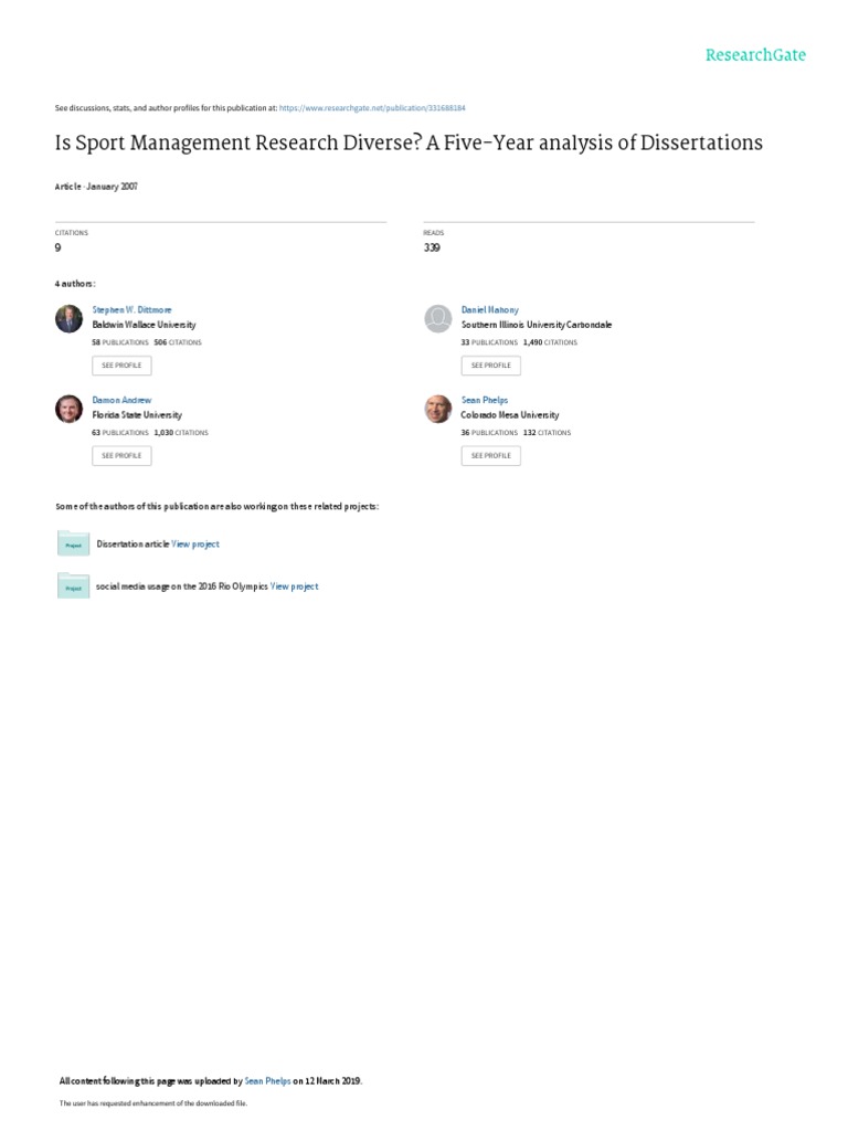 Analyzing Diversity in Sport Management Doctoral Dissertations