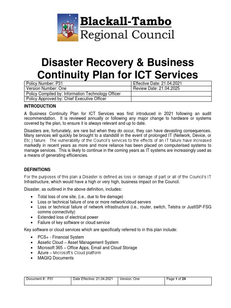 ICT Disaster Recovery & Continuity Plan | PDF | Backup | Network Switch