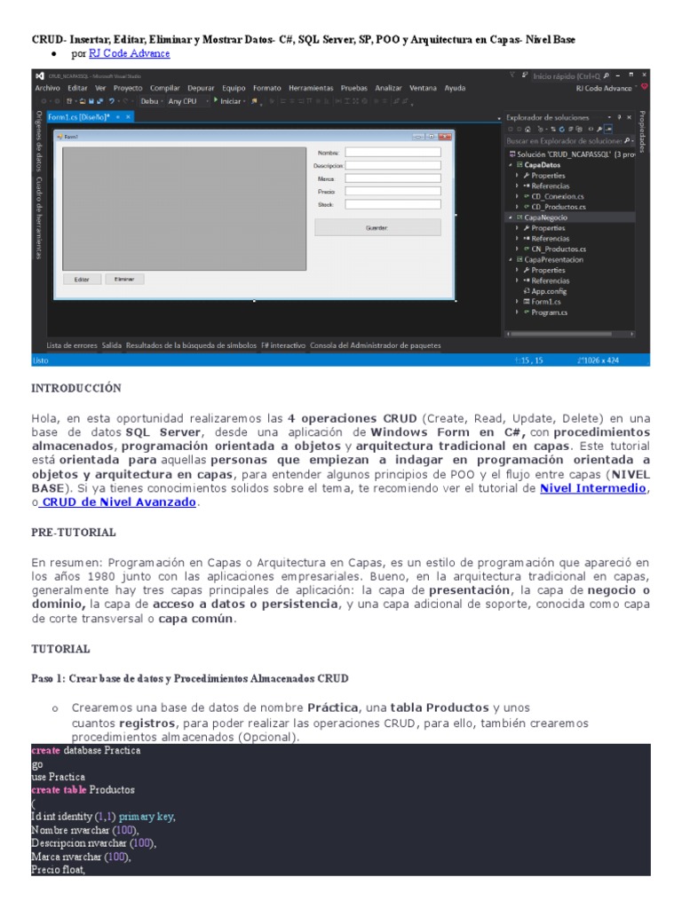 CRUD en C# y SQL Server: Guía Básica | PDF | Servidor SQL de Microsoft ...