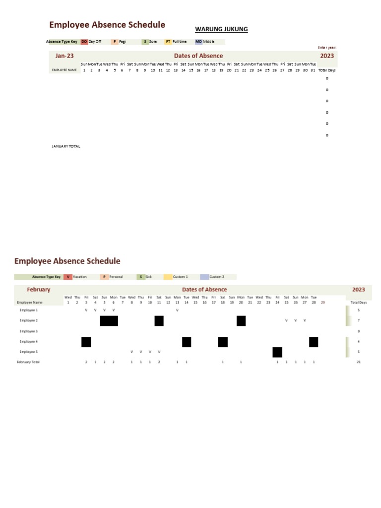 Employee Absence Schedule 2023 | PDF | Leave Of Absence | Working Time