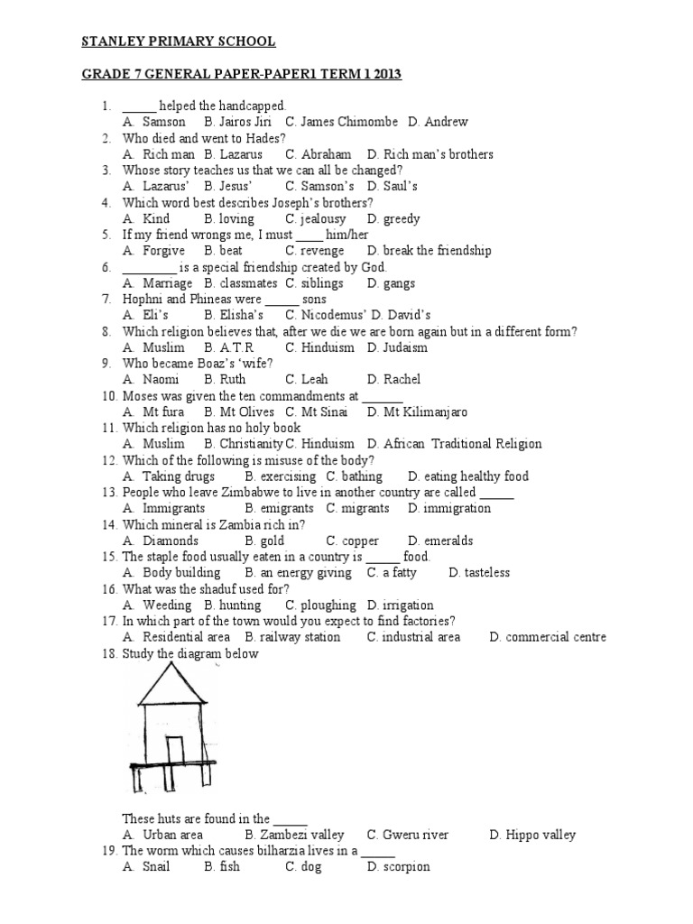 Grade 7 General Paper-Paper 1term 1 2013 | PDF | Teaspoon | Photosynthesis