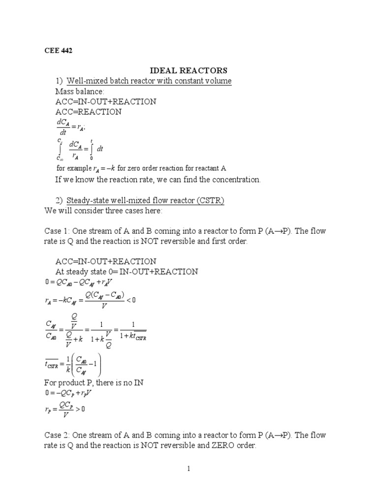 Analysis of Ideal Reactor Models Comparing WellMixed Batch