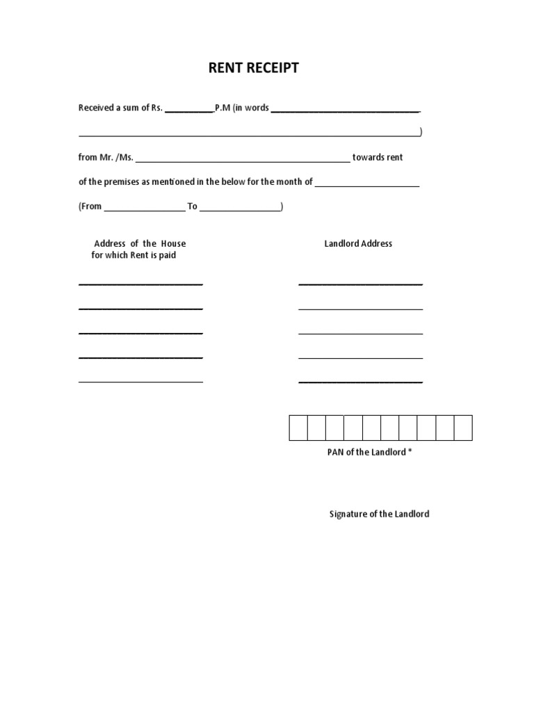 Rent Receipt Template PDF