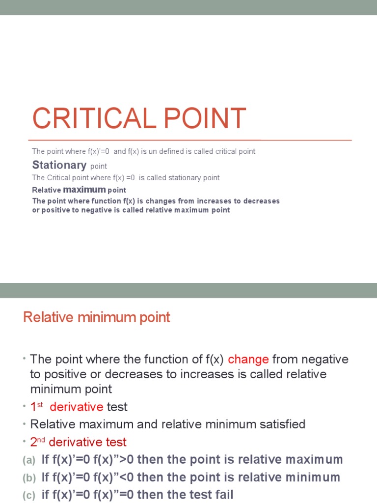 Critical point calculus PDF