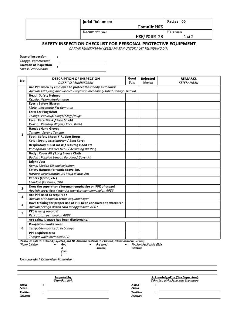 Checklist Keselamatan APD HSE | PDF