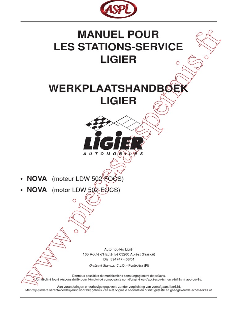 Manuel d'entretien Ligier Nova 500 | PDF | Injection (moteur) | Moteur ...