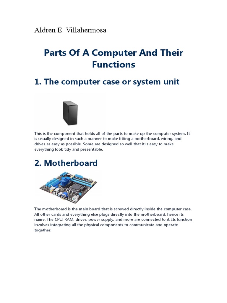 Parts of A Computer and Their Functions | PDF