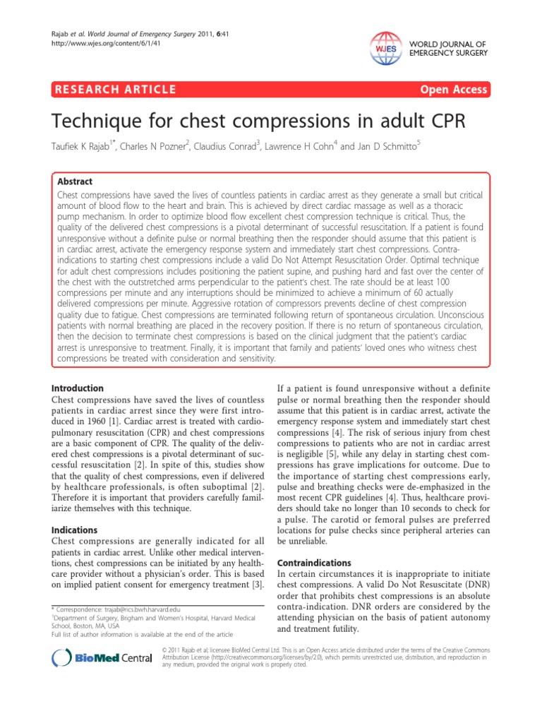 Technique For Chest Compressions in Adult CPR | PDF | Cardiopulmonary ...