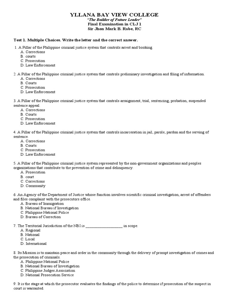 CLJ 1 Final Exam | PDF | Jurisdiction | Prosecutor