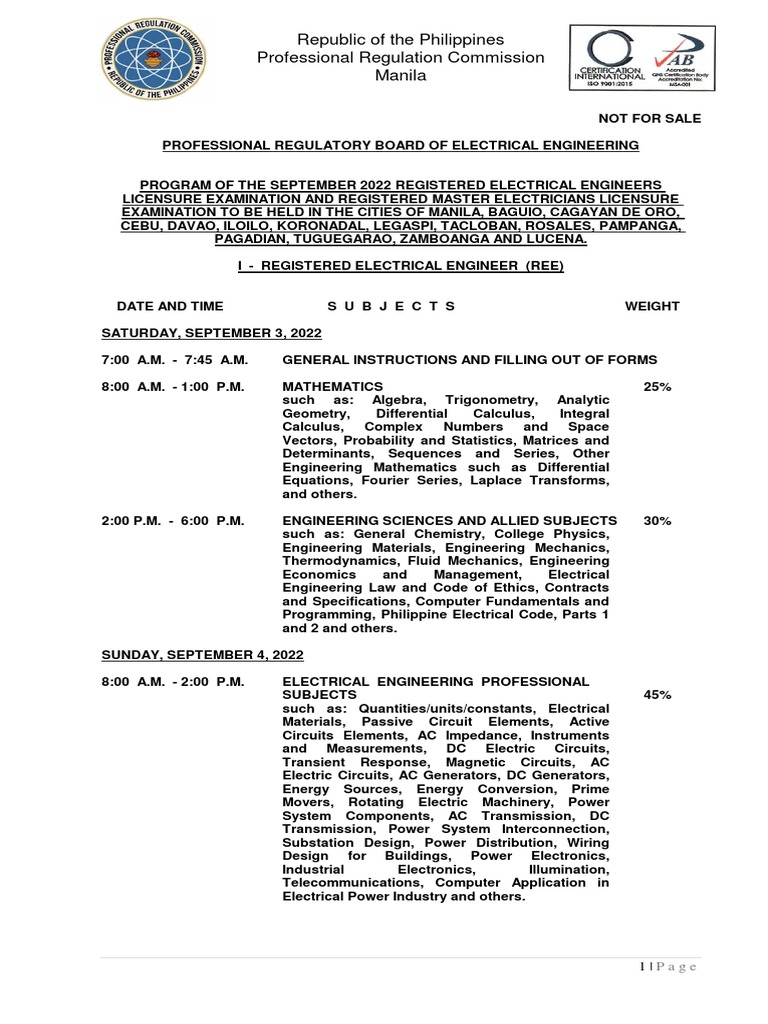 September 2022 Electrical Licensure Exam Program | PDF | Electrical ...