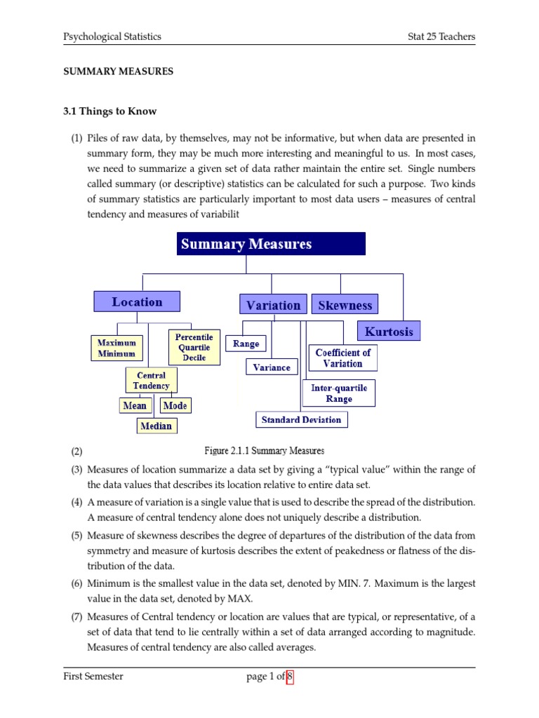 Hand Out3 Summary Measures 1 | PDF | Variance | Coefficient Of Variation