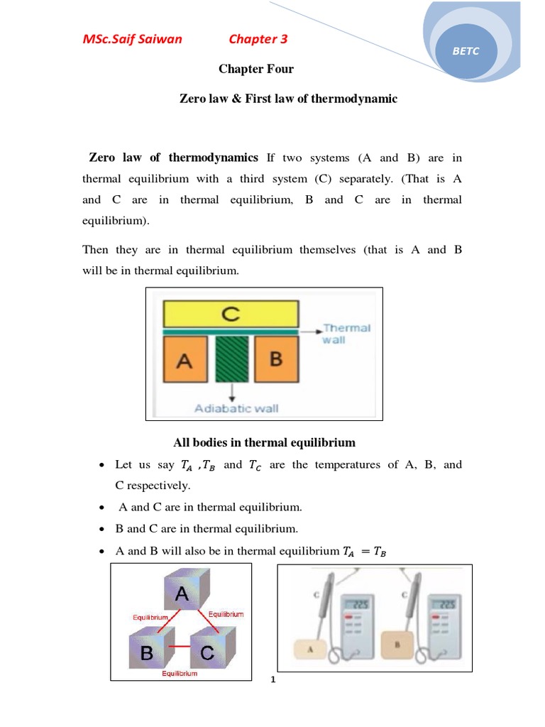 Zero and First Laws of Thermodynamics | PDF | Heat | Thermodynamic ...