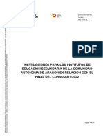 Instrucciones para Los Institutos de Educación Secundaria de Aragón en Relación Con El Final Del Curso 2021-2022