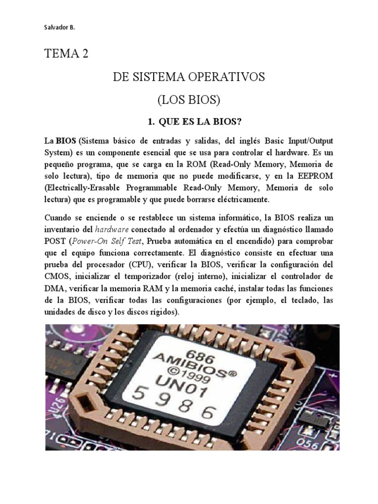 TEMA 2 Sistema Operativo | PDF | Bios | Hardware de la computadora