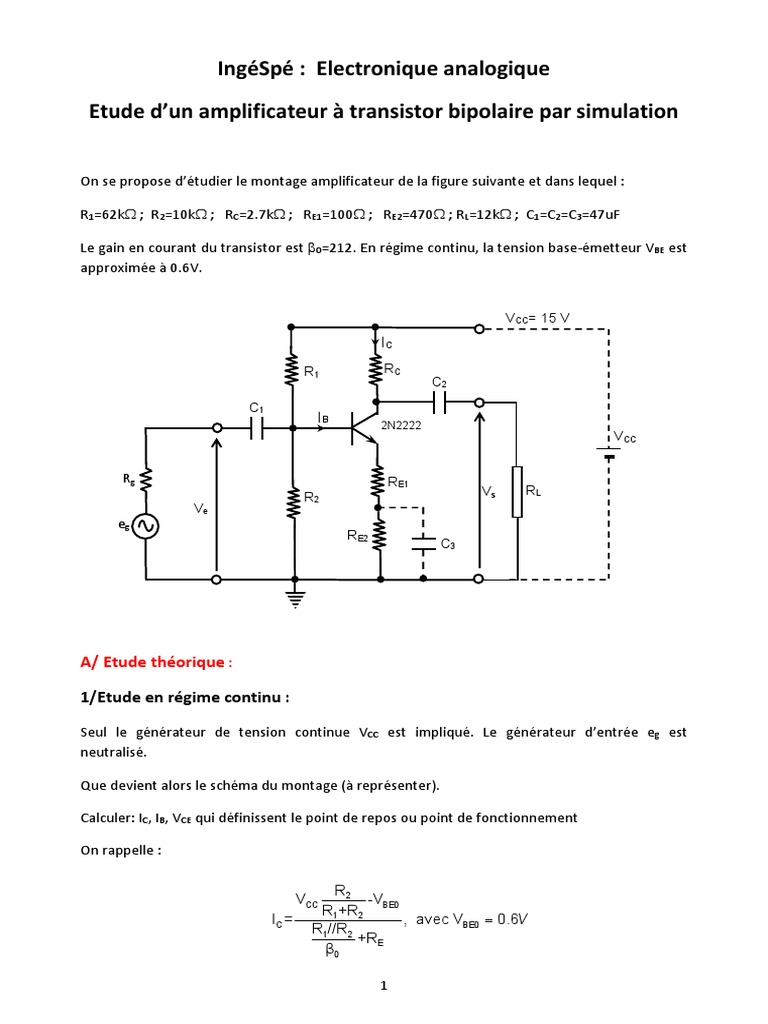 Ampli A Transistor Par SPICE | PDF | Transistor bipolaire | Ingénierie ...