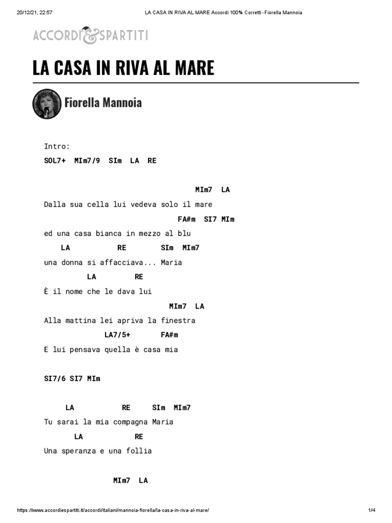 LA CASA IN RIVA AL MARE Accordi 100 Corretti Fiorella Mannoia PDF