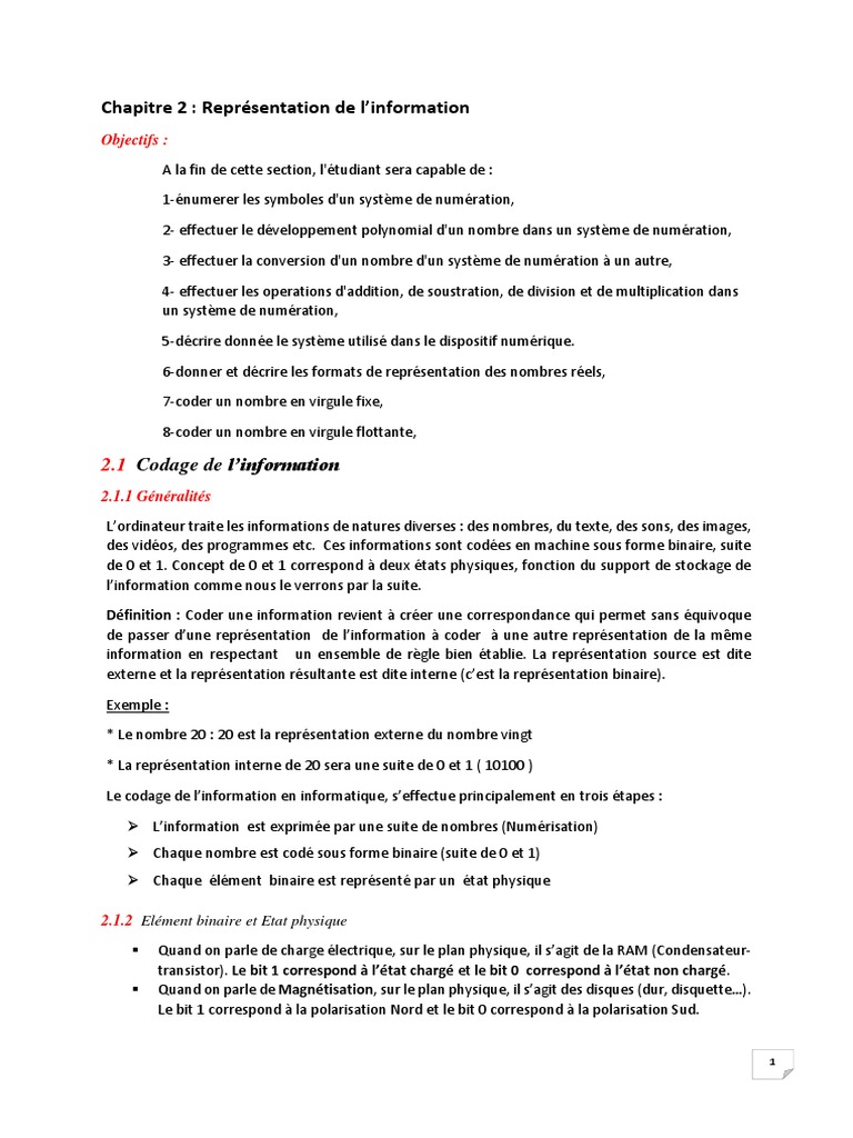 Codage de l'information et systèmes numériques | PDF | ASCII | Codage ...