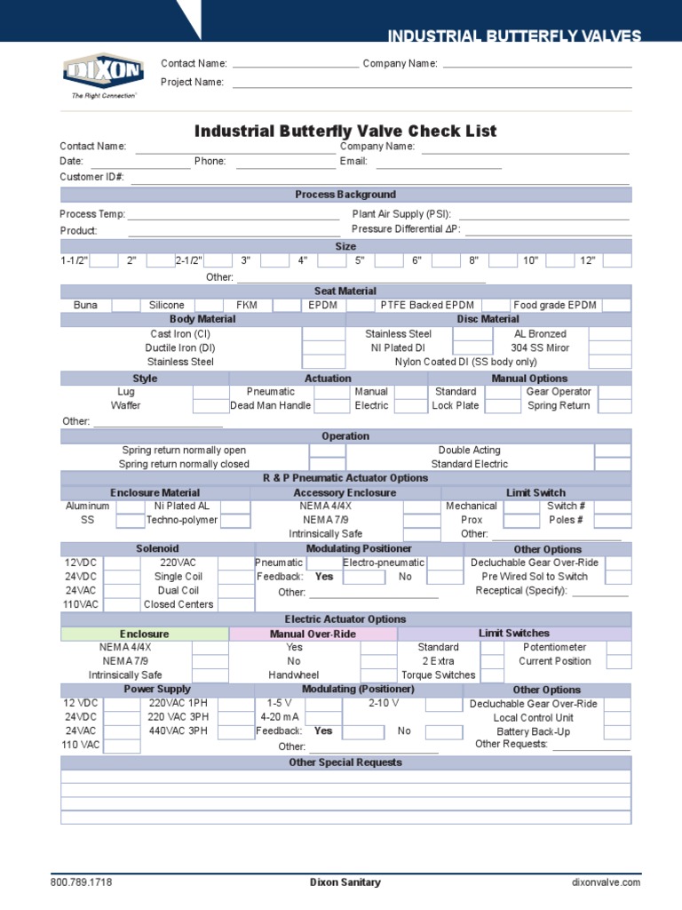 Industrial Butterfly Valve Checklist PDF Valve Switch