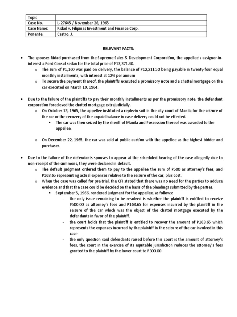 Amended RectoLawCaseDigestOutline Download Free PDF Foreclosure